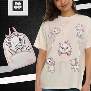 Cute Cat Graphic T-Shirt and Backpack Set
